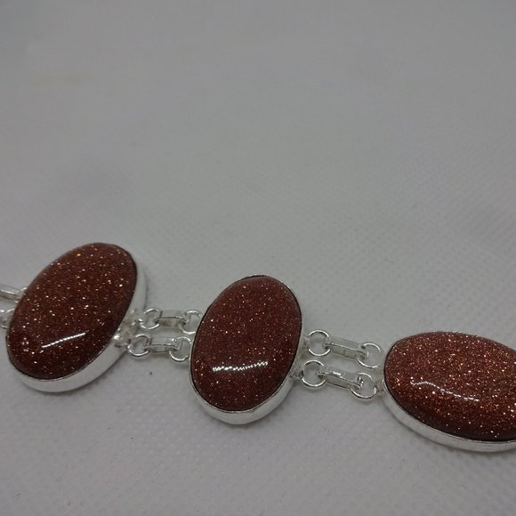 Sparkling "GOLD SUNSTONE" Handmade Sterling Bracelet 7.5" #254A - Picture 1 of 3